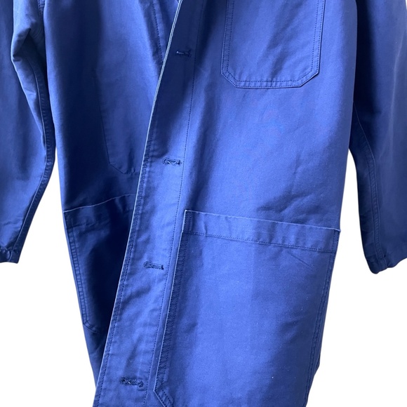Alex Mill Sz XS Oversized Long Work Chore Jacket Button Up Cotton Twill Navy EUC - Picture 9 of 13